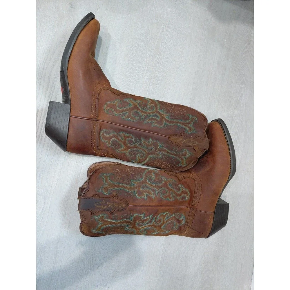 Justin Women's Stampede Cowboy Boots L2552 Brown embroidered Leather sz 7.5B